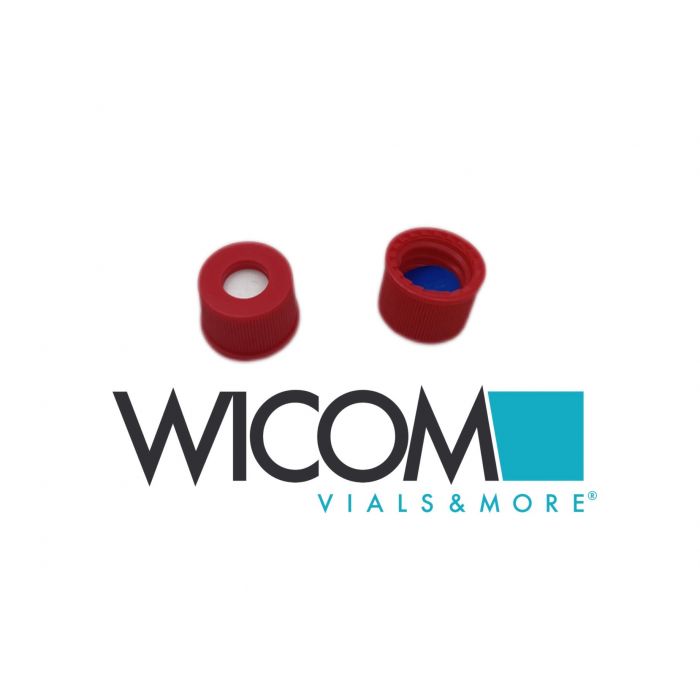 WICOM Screw cap, 8mm, red, with PTFE/Silicone septum (blue/white) cross slitted ...