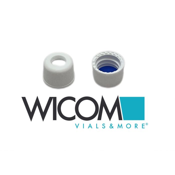 WICOM screw cap, 8mm, white, with cross slitted PTFE/silicone septum, 1000/PK