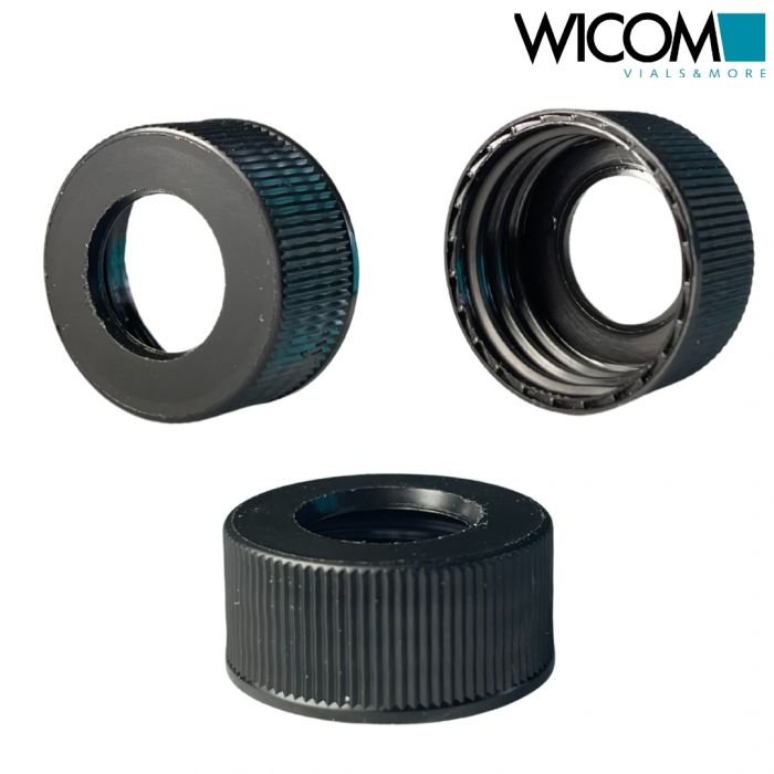 WICOM screw cap, 24mm, black, open top, without septa
