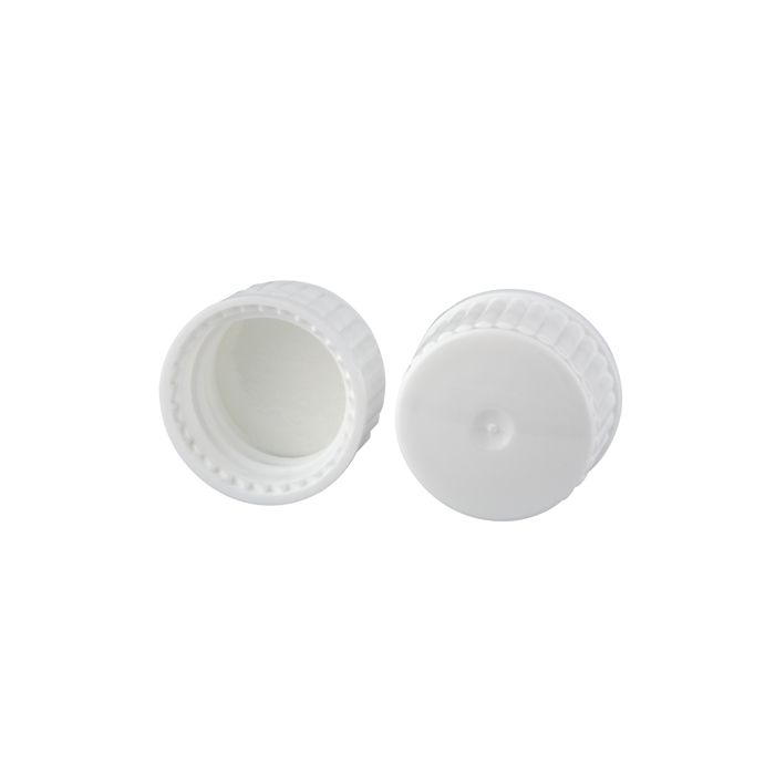 WICOM 18mm closing screw caps, PP, white, with PE septum, Polyester coated