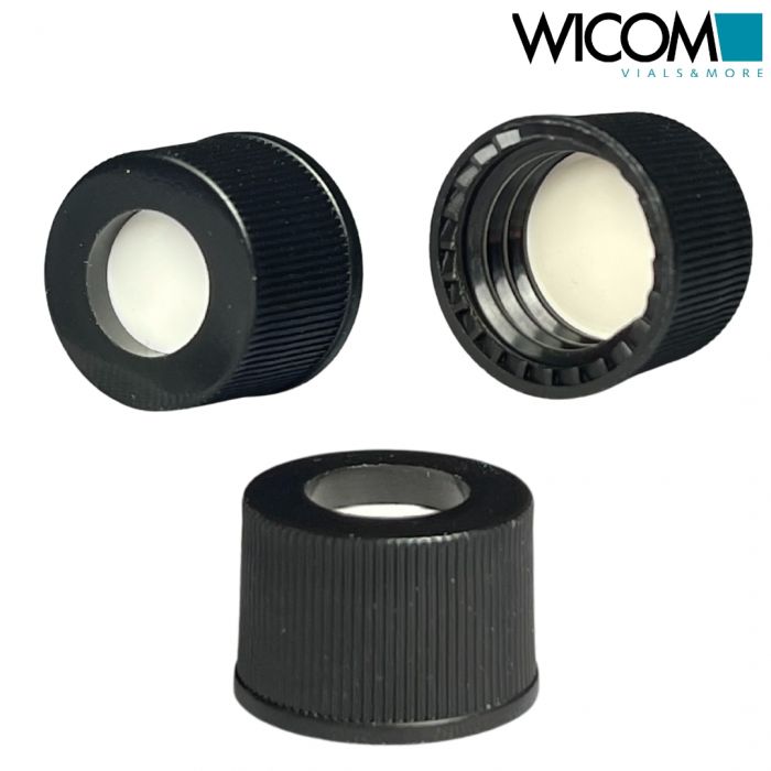 WICOM screw cap, 10mm, black, Polypropylen, with Silicone/PTFE septum