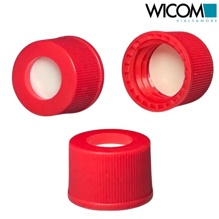 WICOM screw cap, 10mm, red, Polypropylen, with Silicone/PTFE septum