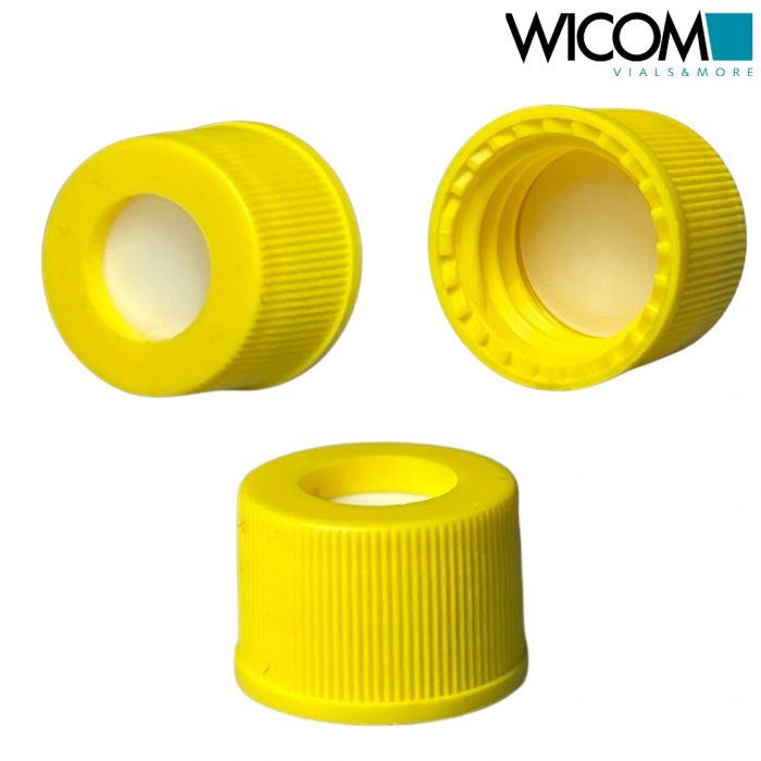 WICOM screw cap, 10mm, yellow, Polypropylen, with Silicone/PTFE septum