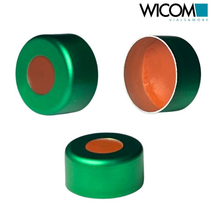 WICOM crimp cap, 11mm, green, with butyl/PTFE septum