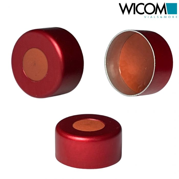 WICOM crimp cap, 11mm, red, with butyl/PTFE septum
