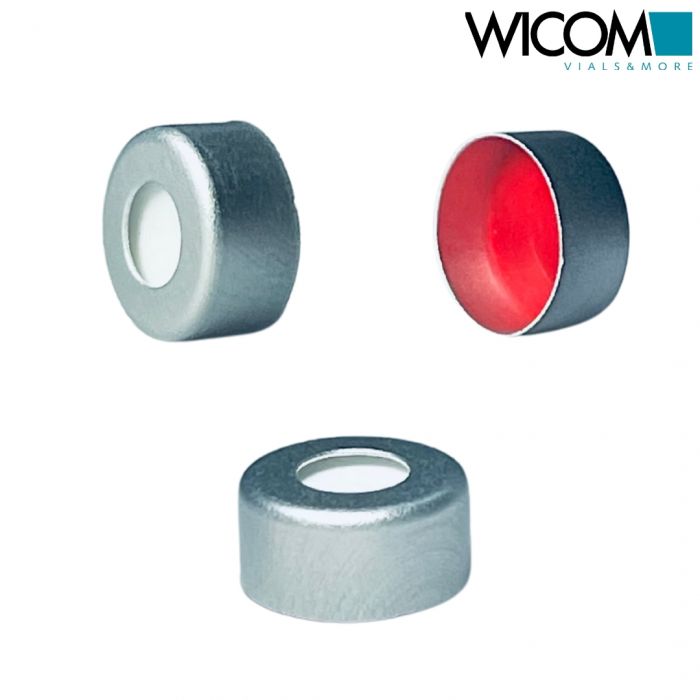 WICOM Crimp cap 11mm Aluminium with Silicone/PTFE septum, (1.0mm), red/white, 10...