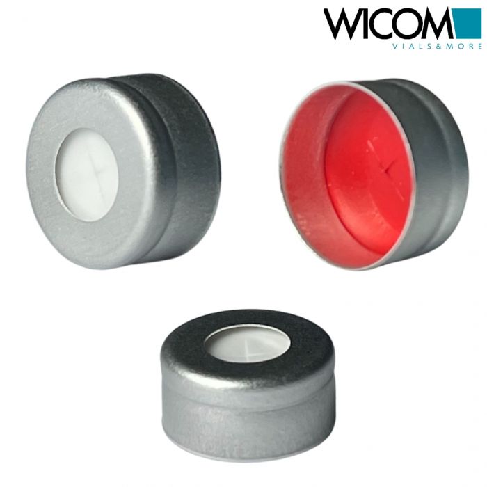 WICOM Crimp cap 11mm Aluminium with Silicone/PTFE septum, 1,5mm red/white cross ...