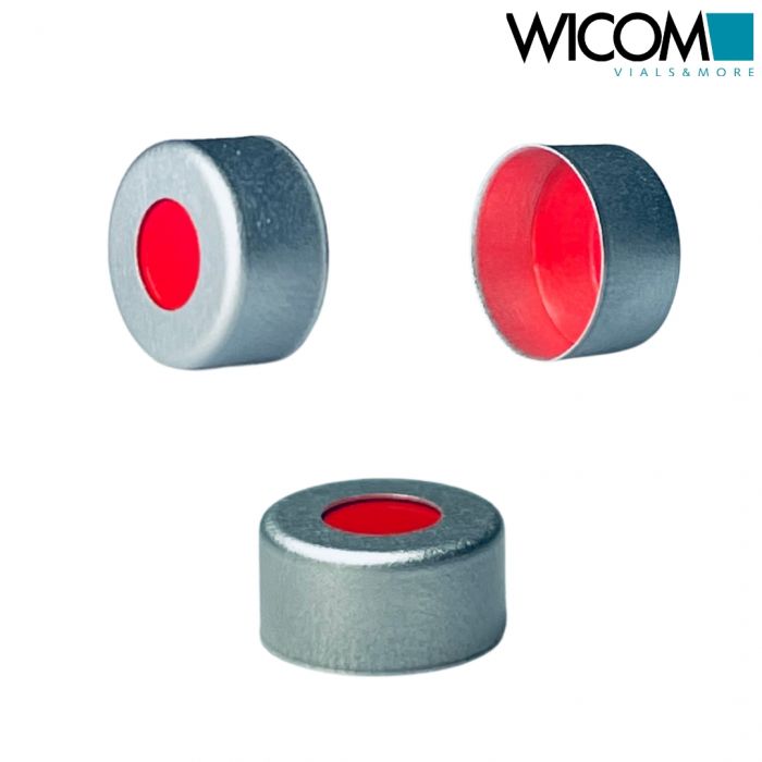WICOM 11mm Alu crimp cap with PTFE/Silicone/PTFE septum (Red/White/Red)