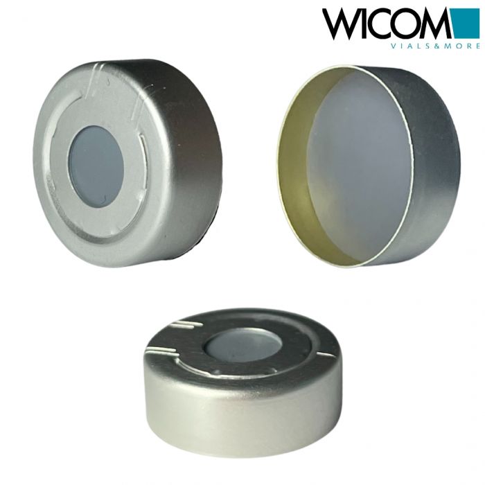WICOM 20mm Alu crimp cap with PTFE/buthyl septum grey with pressure relief, 8mm ...