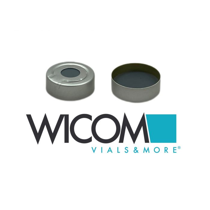 WICOM 20mm Alu crimp cap with PTFE/buthyl septum grey with pressure relief, 8mm ...