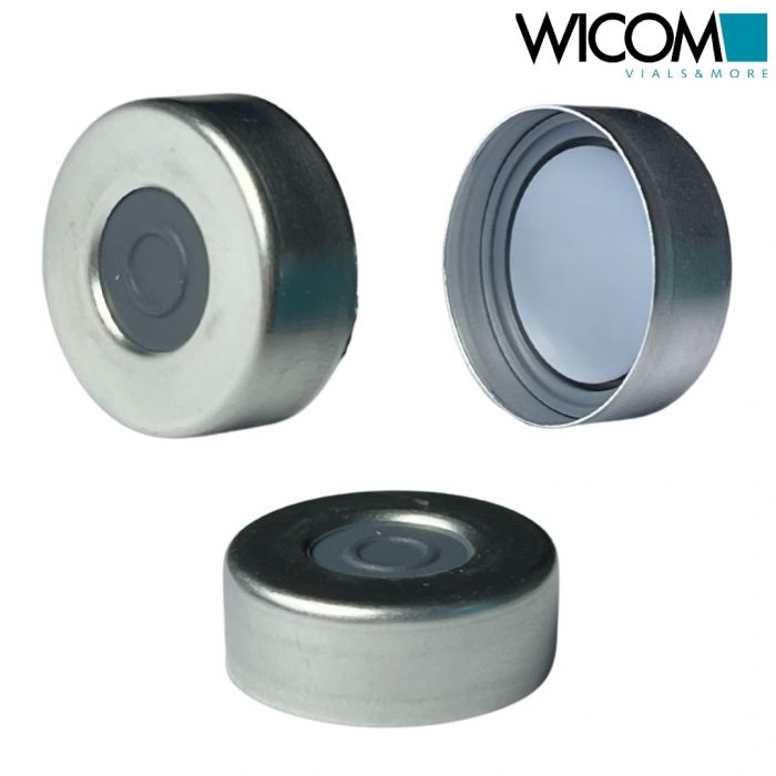 WICOM 20mm Crimp Cap, Aluminium, Headspace with Buthyl/PTFE Septum, Pharmafix di...