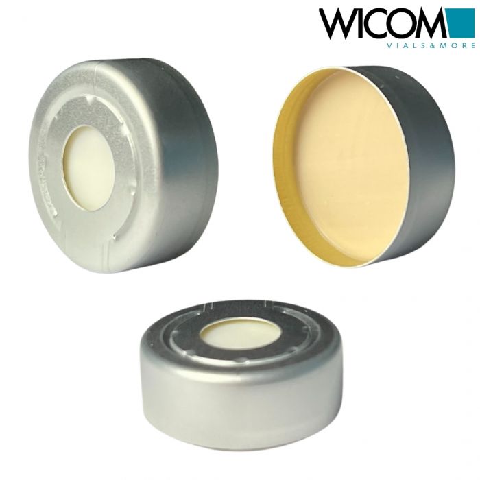 WICOM Crimp caps 20mm with pressure relief with Silicone/PTFE septum tan/white