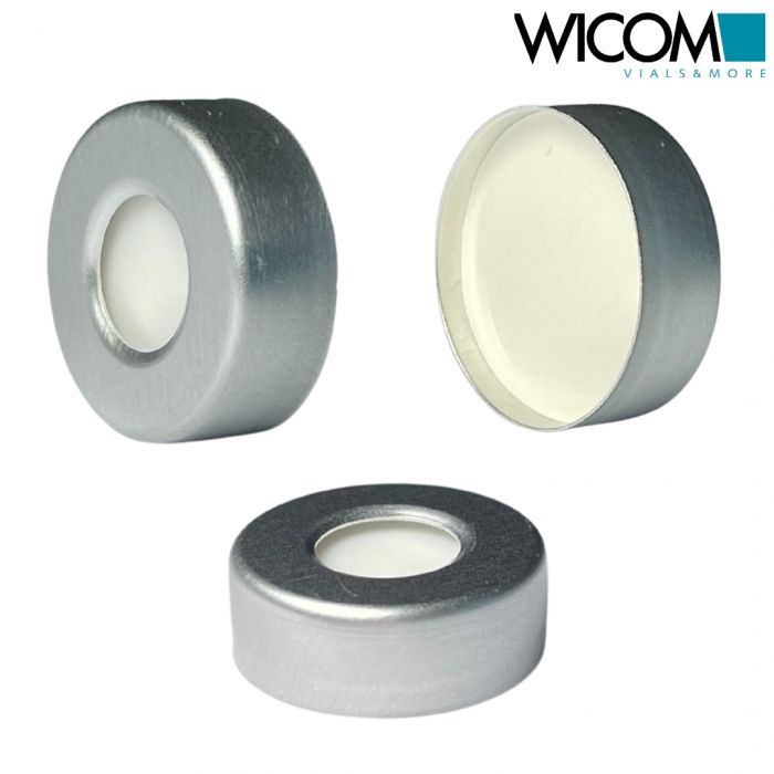 WICOM Crimp Cap 20mm, Aluminium with Silicone/PTFE septum, 3.0mm Tan/White, 100/...