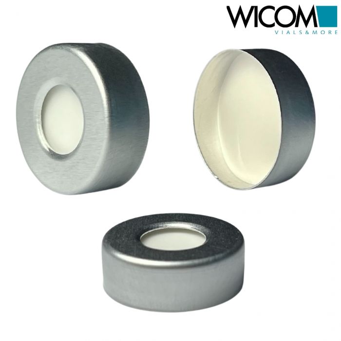 WICOM Crimp cap, 20mm, Aluminium with Silicone/PTFE septum, 1.5mm Tan/White.