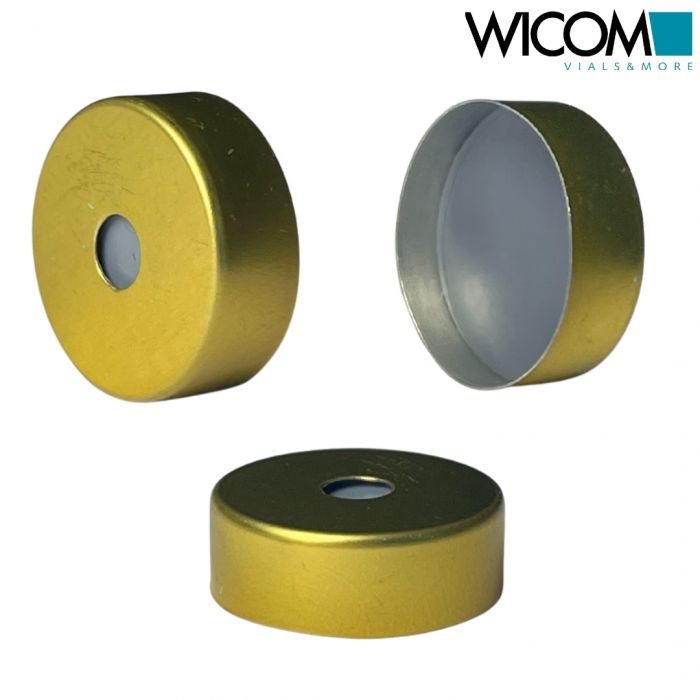 WICOM 20mm crimp cap, magnetic with 5mm hole with PTFE/buthyl septum