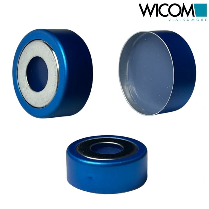 WICOM 20mm Aluminium crimp cap, blue, with magnetic disk with silicone/PTFE sept...