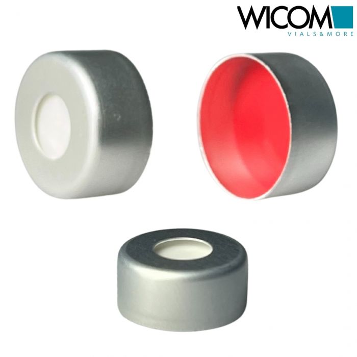 WICOM Crimp cap 13mm Alum. Silicone/PTFE septum 1.3mm Red/White
