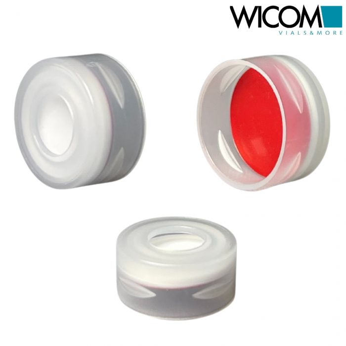 WICOM Snap cap, clear, PP, for 11mm CRIMPSNAP vials, with Silicone/PTFE septum, ...