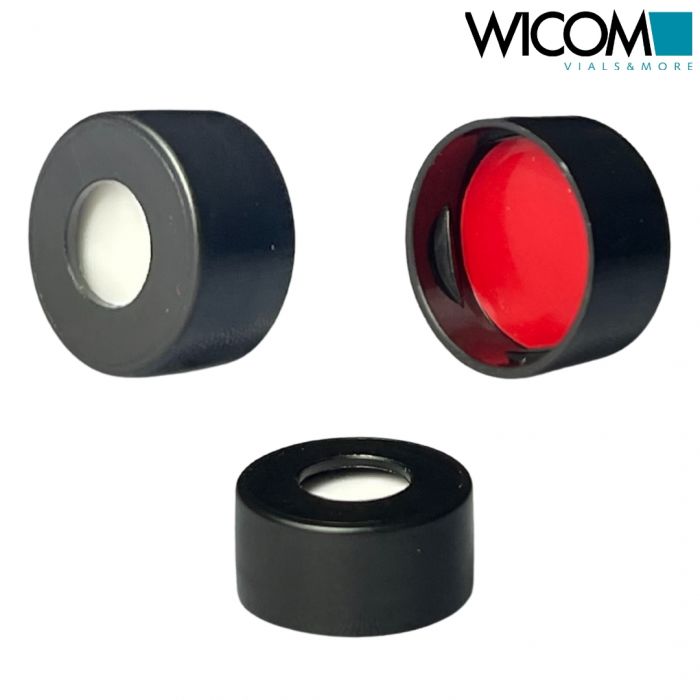 WICOM Snap cap, 11mm black with Silicone/PTFE Septum red/white