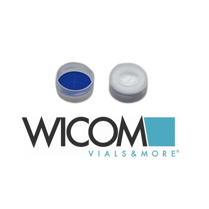 WICOM Snap cap, 11mm, clear, PP, with Silicone/PTFE septum, cross slitted (blue/...