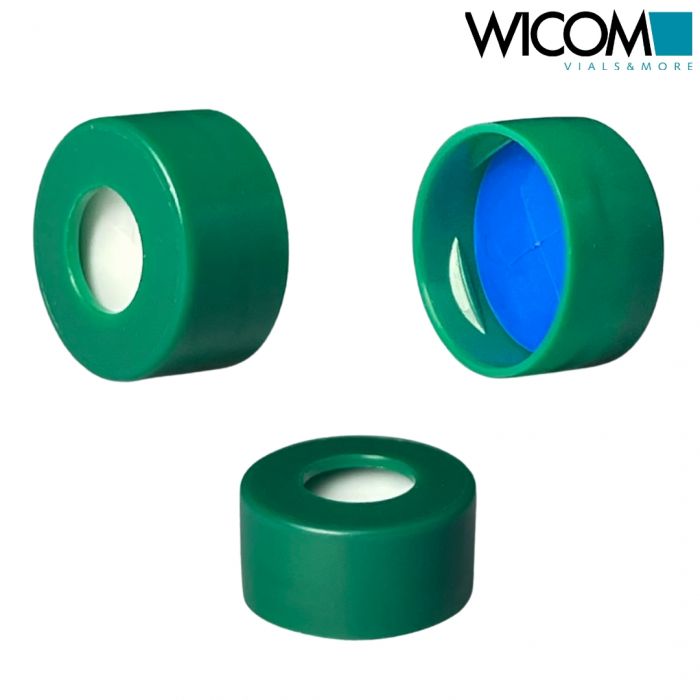 WICOM Snap cap, 11mm, green, PP, with Silicone/PTFE septum, cross slitted (blue/...