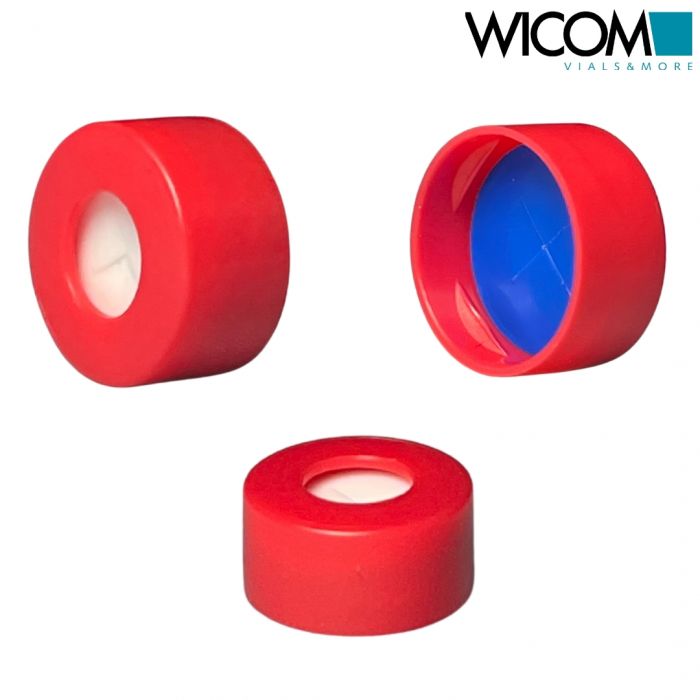 WICOM Snap cap, 11mm, red, PP, with Silicone/PTFE septum, cross slitted (blue/wh...