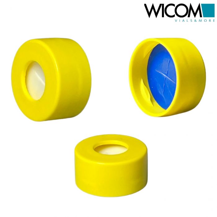 WICOM Snap cap, 11mm, yellow, PP, with Silicone/PTFE septum, cross slitted (blue...