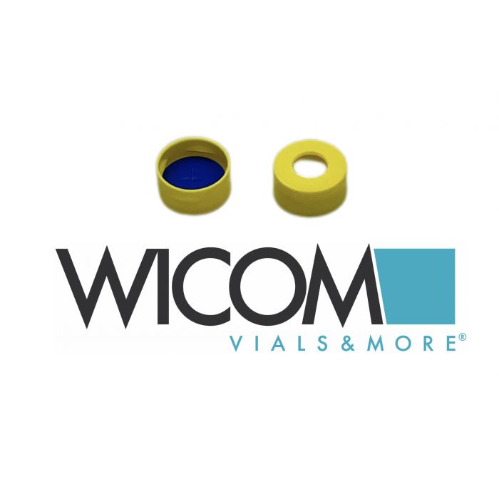 WICOM Snap cap, 11mm, yellow, PP, with Silicone/PTFE septum, cross slitted (blue...