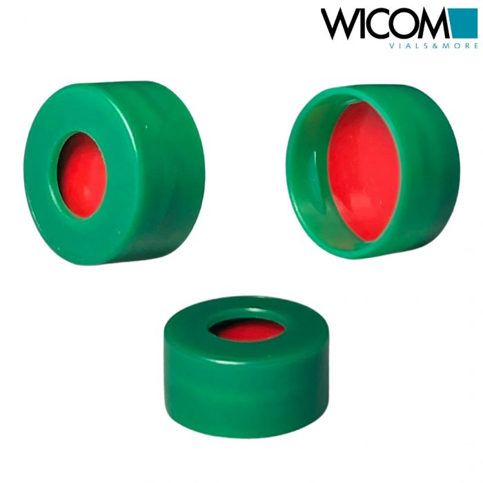 WICOM Snap cap, green, PP, for 11mm CRIMPSNAP vials with PTFE/Silicone/PTFE sept...