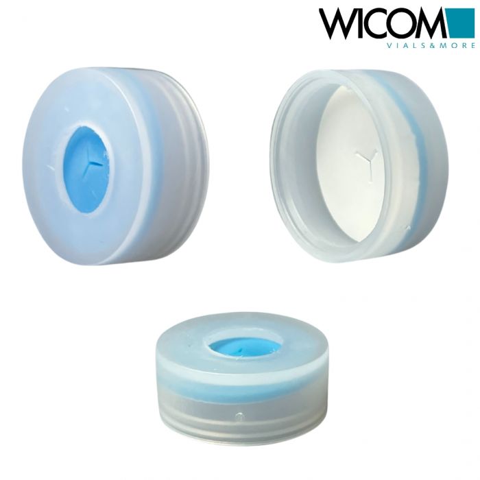 WICOM PE-snap cap, 20mm, 10mm opening, silicone/PTFE white with Y-shape slit