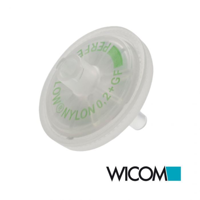 WICOM syringe filter 25mm 0.2µm Nylon w. GF (glass fiber) pre filter