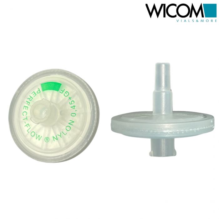 WICOM Spritzenvorsatzfilter 25mm 0.45µm Nylon Membrane und Glasfaser Vorfilter. ...