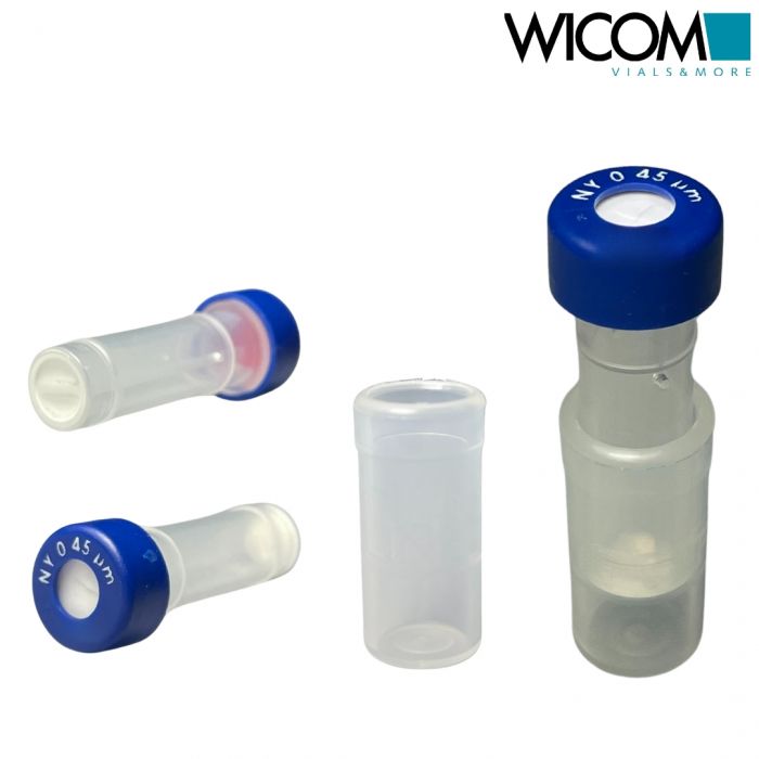 WICOM Nylon Filter Vials 0,45µm Blue Snap cap Silikon/PTFE mit Kreuzschlitz
