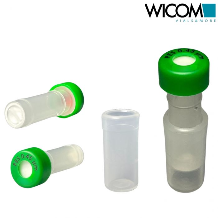 WICOM PES Filter Vials 0,45µm Green Snap cap Silikon/PTFE mit Kreuzschlitz
