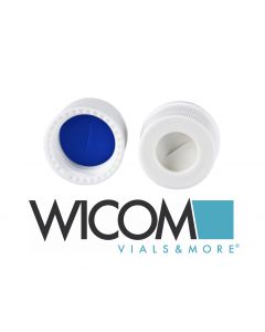 WICOM Screw cap, 13mm, white, with Silicone/PTFE septum blue/white, with cross s...