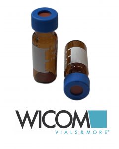 WICOM 2ml screw vial with 9mm thread, brown glass, pre sealed with blue caps wit...