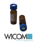 WICOM 2ml screw vial, 9mm short thread, pre sealed with blue caps with silicone/...