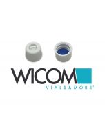 WICOM 8mm Schraubkappe, weiss, mit PTFE/Silikon Septen (blau/weiss) geschlitzt