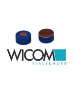 WICOM 11mm Aluminium crimp Caps (blue) with septum of buthyl/PTFE (orange).